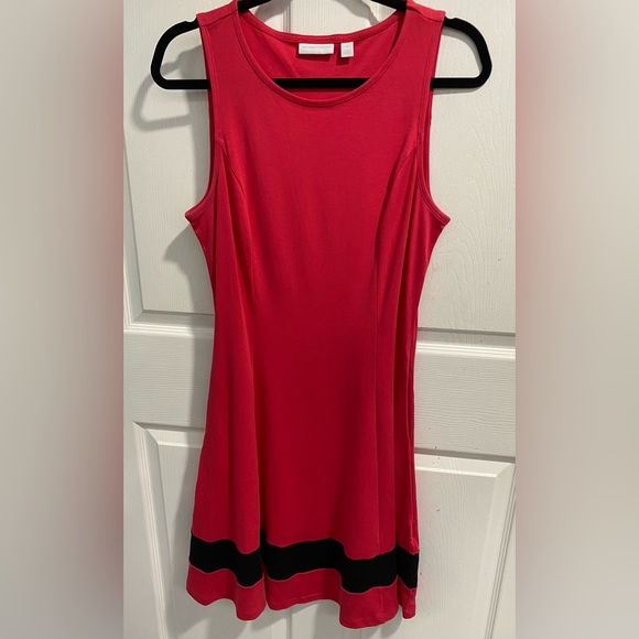 New York & Co. Colorblock Fit & Flare Cotton Dress. Size M. Color Pink; Black. - Picture 1 of 3